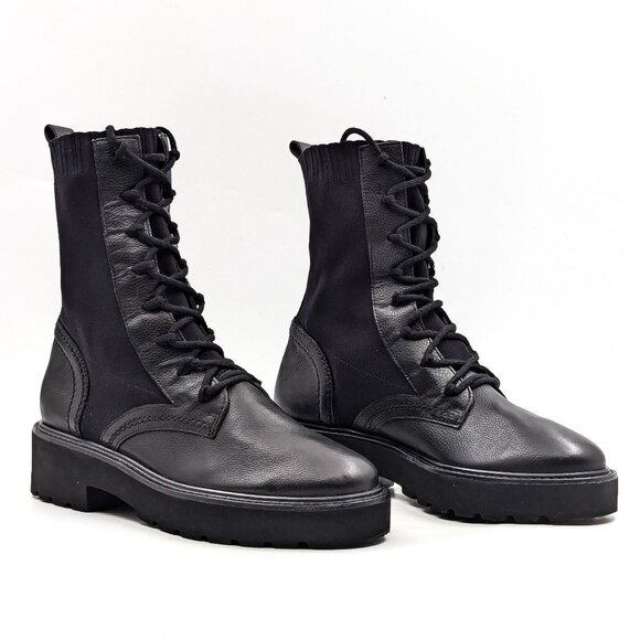 Paul Green Women Kaiden Black Leather Fabric Lace Combat Boots size 6.5US AUS 4 - Picture 1 of 10